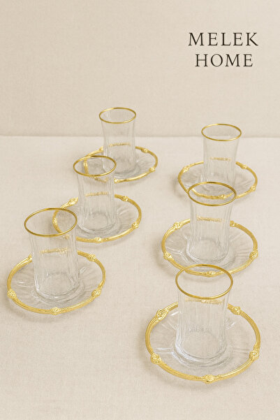 Paşabahçe Lüks çay seti gold işlemeli