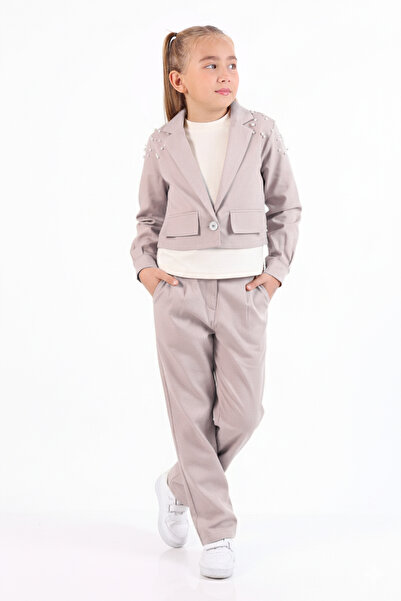 Pafim Girl's Shoulder Pearl Detailed 3-Piece Pants Set, Special Day&Night Chi...