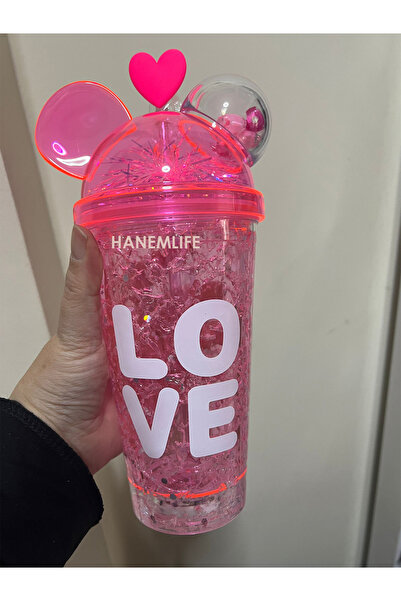 hanemlife Yılbaşı ışıklı kulaklı pipetli bardak figürlü Suluk Matara noel love bardak