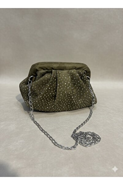AVİVACOLLECTİON Glow Suede Stone Detailed Hand, Shoulder and Crossbody Bag