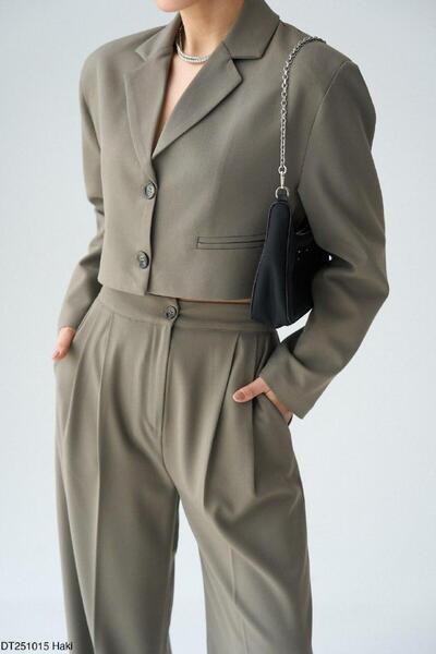 defnorabutik Kadın Blazer Ceket ve Yüksel Bel Palazzo Pantolon Takım