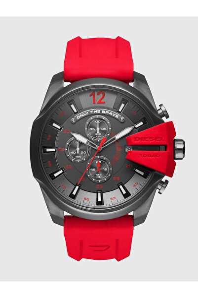 Diesel Mega Chief Gunmetal Chronograph Watch with Red Silicone Strap DZ4427