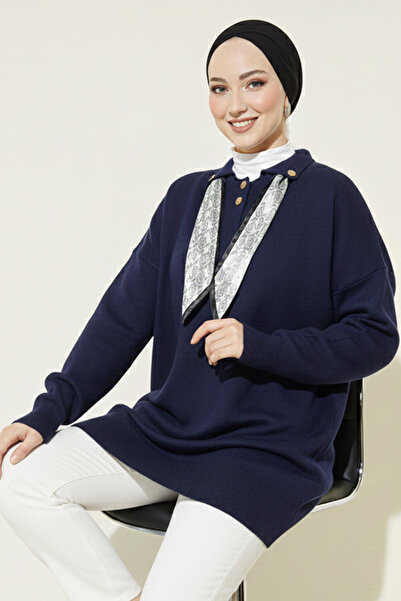 benguen Scarf Knitwear Tunic R7178 Navy Blue