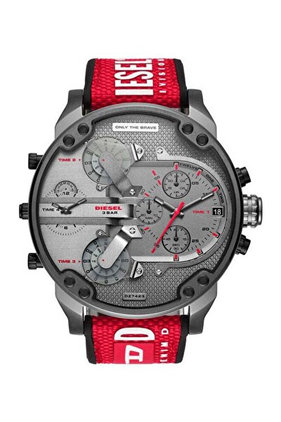 Diesel Men's Essential Round Shape Fabric Analog Wrist Watch 57 mm - Red - DZ...