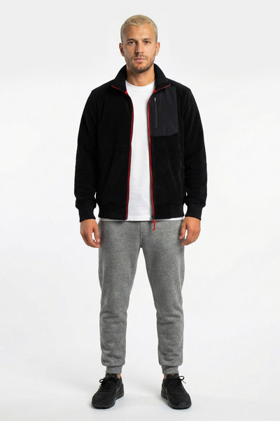 Cottonland معطف رجالي من الصوف السميك بسحاب وجيب على الصدر من VOSTOK باللون الأسود