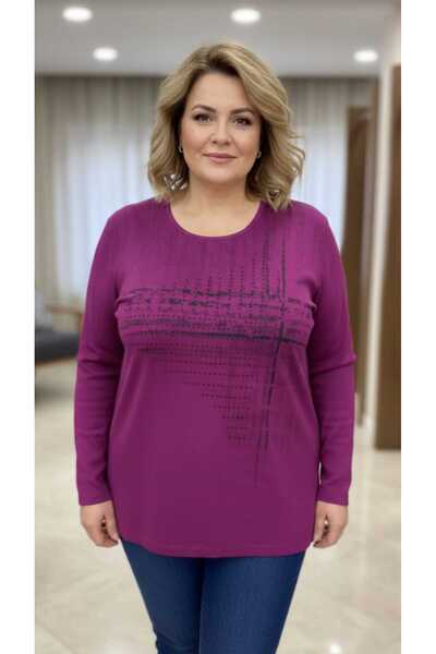 ELİF TRİKO Long Sleeve Front Embroidered Round Neck Clover Knitting Blouse