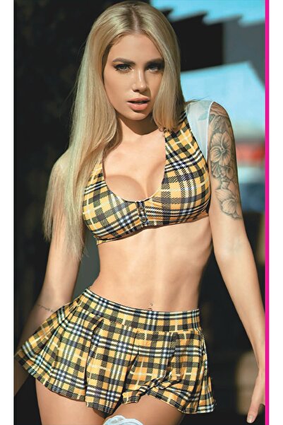 SİERNA Set triplu cu mini-fuste în carouri – Design modern cu bretele