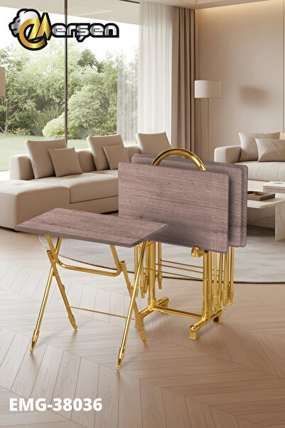 Erşen Sehpa Eranş Serisi 4'lü Katlanır MDF Mebran Ahşap Çanta Zigon Sehpa Gol...