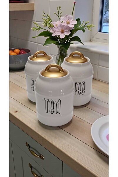 ariana sytle 3-Piece Ceramic Pars Jar Storage Set Gld