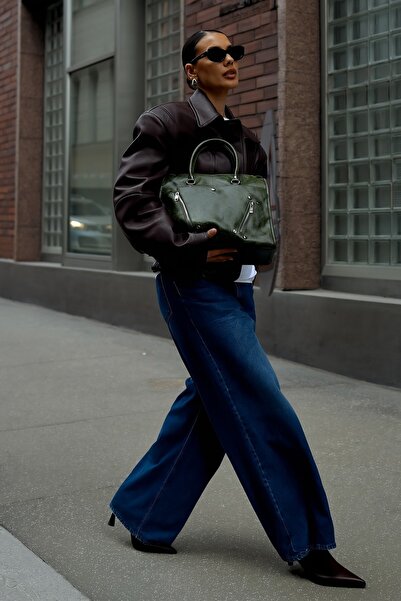 BAHELS Women's Staple Green Leather Oversized Shoulder Bag