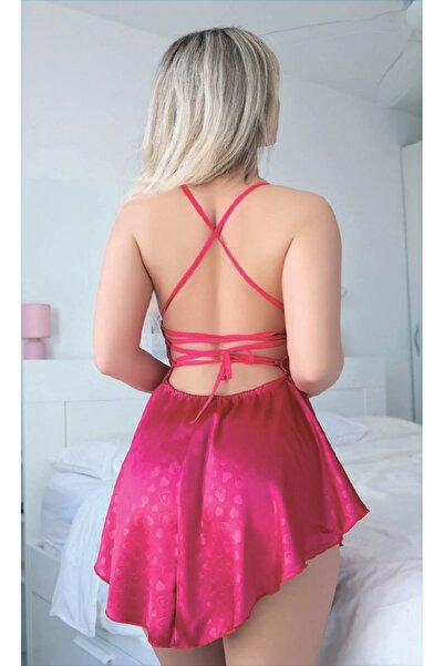 Pi Giyim Fuchsia Cross-Strapped Satin Nightgown – Comfortable and Modern Cut