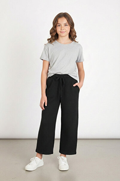 kinderos Pantaloni pentru fete cu picioare largi în carouri talie înaltă - 26...