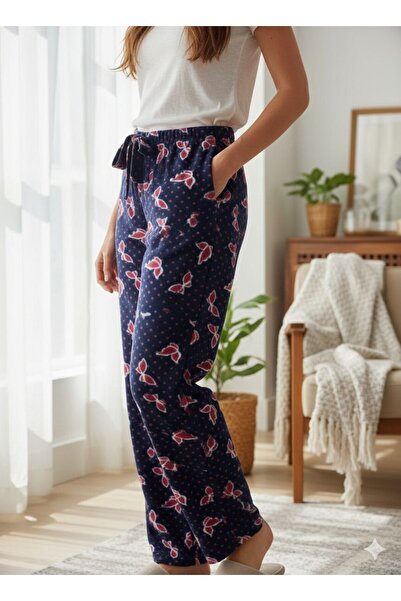 Serena Women's Polar Pants, Navy Blue, with Butterflies