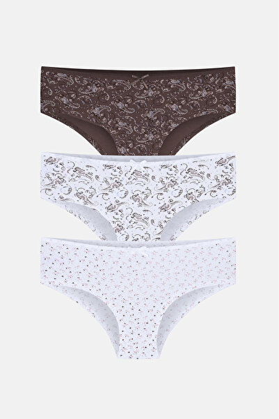SUWEN 3'lü Pamuklu Desenli Normal Bel Hipster Külot