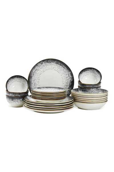 LA' PRECIOUS طقم عشاء من بورسلين هلسنكي مكون من 24 قطعة، أسود