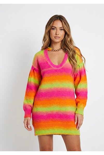 ROSAVI Oversize Yumuşak Dokulu Çizgili Triko Elbise