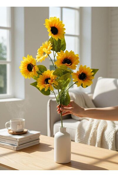 Nettenevime Yapay Çiçek Ayçiçeği Sarı Sunflower Dekoratif Çiçek 75cm 6 K80afalı