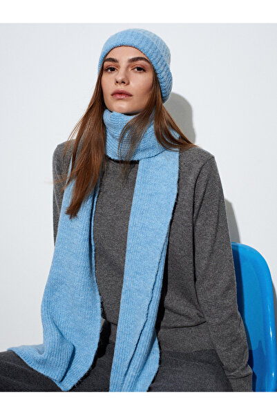 Dilvin A004 Wool Scarf & Beanie Set-Blue