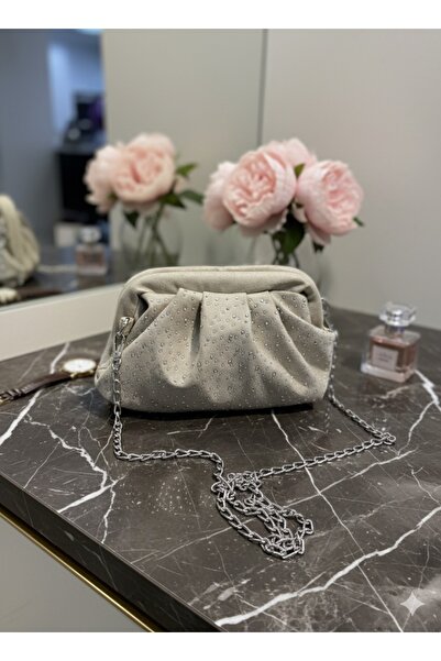 AVİVACOLLECTİON Glow Suede Stone Detailed Hand, Shoulder and Crossbody Bag