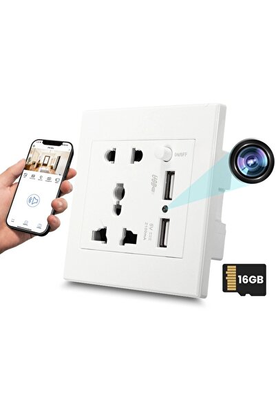 iUni Univerzální zásuvka mini kamery PR2, Wi-Fi, Full HD, 16 GB, 2 porty USB-A