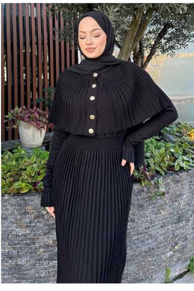 Sfg Life Moda Women's Two Piece F Corded Fabric Knitwear Dress with Cape