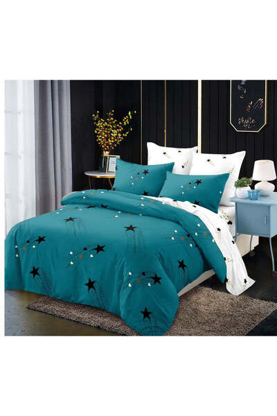 trendyhome Finet Cotton Fitted Bedding Set 6 Pieces, Stars, Turquoise, Size T52