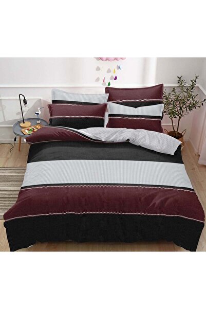 trendyhome Finet Cotton Fitted Bedding Set 6 Pieces, Striped, Burgundy, Size T122