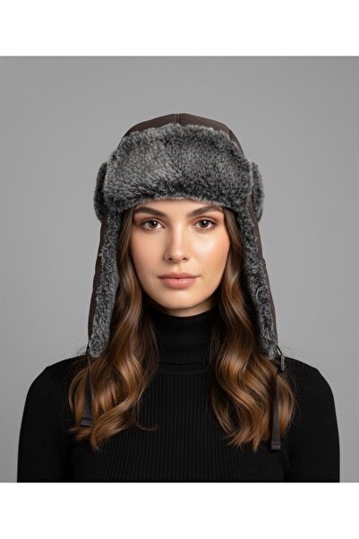 Şirin Giyim Aksesuar Pilot Şapka Tüylü Kayak - Kadın Kalpak Kürklü Rus Bere