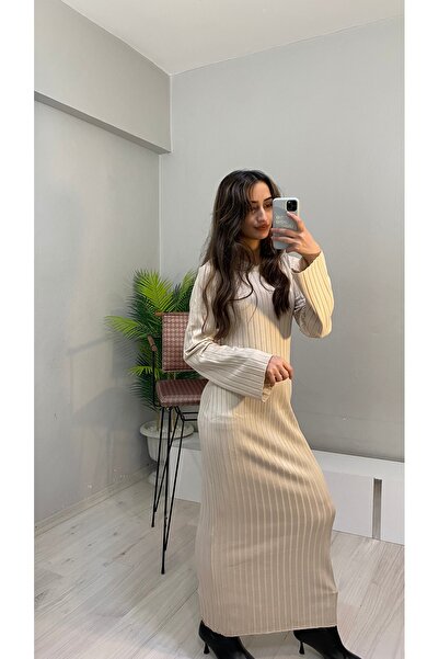 Butik Kadın uzun kol şık midi boy triko elbise