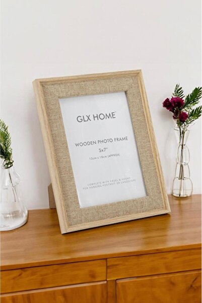 Kadim Vizyon Rama foto decorativa din lemn vintage boem cu detalii din stofa 18x13cm