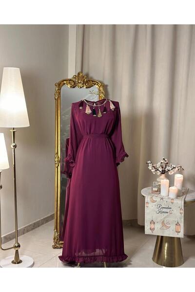 vanus fashion 5579 -جلابية عنابي بتصميم أنيق وبسيط
