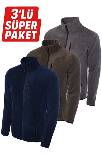 GHASSY CO. 3'lü Paket Pro Rüzgar Geçirmez 5 Cepli Outdoor Tam Fermuarlı Polar...
