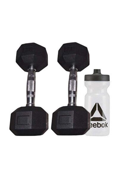 Reebok Fitness Set - 500ml Foundation Sports Water Bottle (BPA-free, Leakproof) with Dumbbell Pair