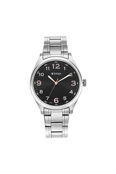 Titan ساعة رجالية 1802SM04 - مينا أسود بتصميم بسيط، سوار من الفولاذ المقاوم ل...