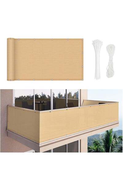genric OneDcor Balcony Privacy Screen 0.9x5M – Beige HDPE Fence Cover, 230g/m² UV-Resistant