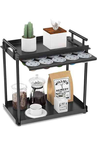 OEM Organizator de cafea din metal negru cu 2 rafturi pentru capsule și acces...