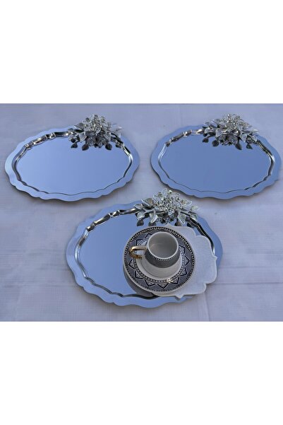 HTC AKSESUAR 3-Piece Oval Broach Coffee Presentation Tray