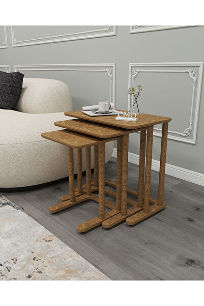 CMDWOOD Modenza CEVİZ Zigon Sehpa – Modern 3’lü Sehpa Seti Minimalist Tasarım...