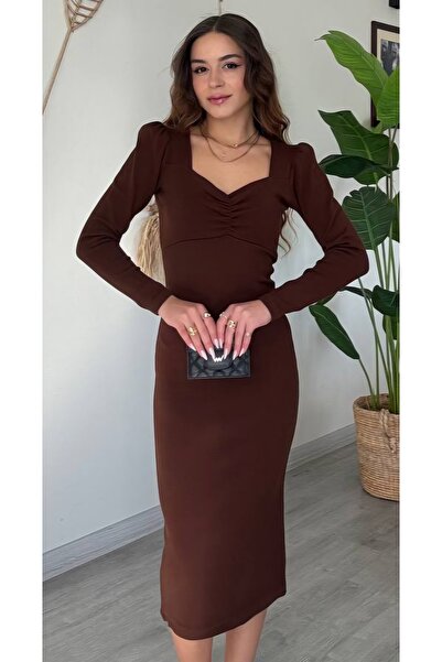 Şamdan Heart Collar Midi Length Knitwear Dress