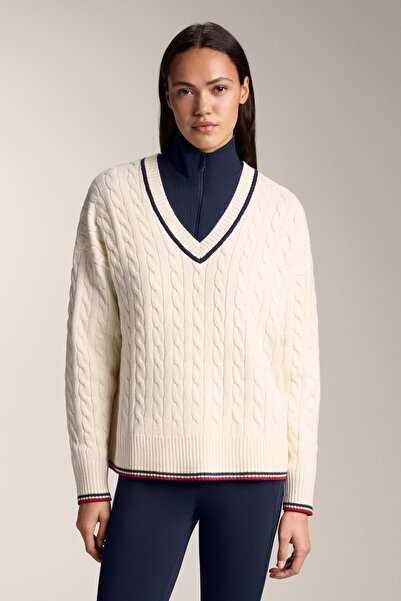 Oysho V-neck knit jumper with mini cables