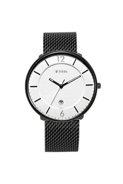Titan ساعة رجالية مينيمالز ذات مينا أبيض تناظري وسوار شبكي 1849NM01 - 41 مم