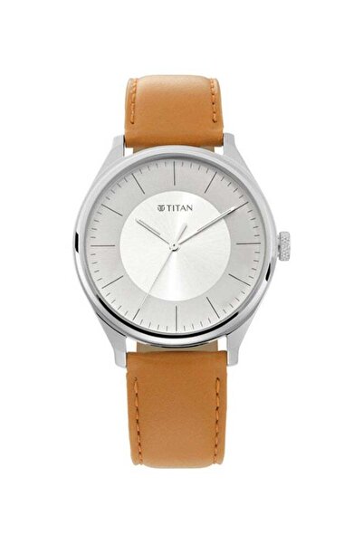 Titan Classic Analog Watch with Silver Round Dial and Brown Leather Strap for...