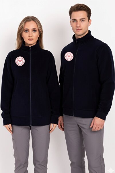 Nur Medikal Giyim Unisex Navy Blue Color Department of Health Logo Zippered F...
