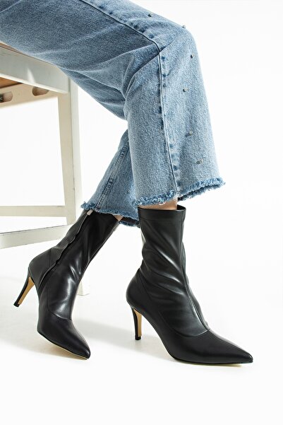 Bufu Karen Kadın Sivri Topuklu Streç Bot