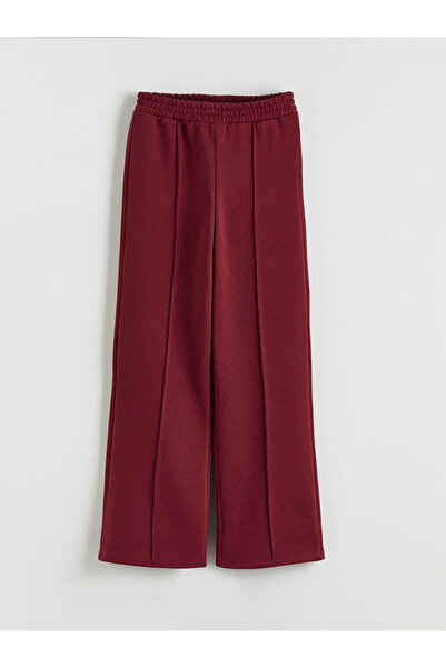 LC Waikiki Бордови спортни панталони с широки крачоли и оребрени шевове за мо...