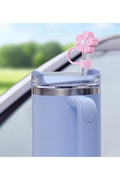 alisa 1 Adet Termos - Pipetli Bardaklar için Sevimli Çiçek Silikon Pipet Kapağı
