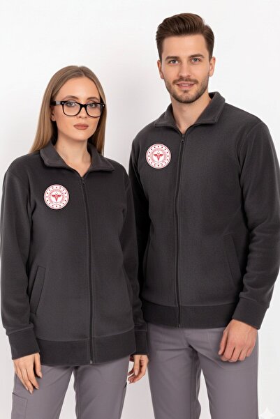 Nur Medikal Giyim Unisex Anthracite Color Department of Health Logo Zippered Fleece