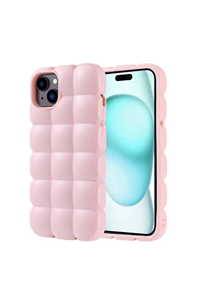 zore iPhone 15 Plus Case Glossy Flexible Silicone Msra Dom Dom Cover - Pink