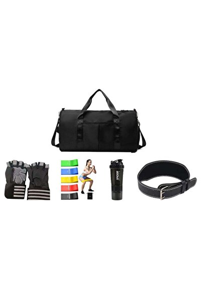 Generic مجموعة العناية الكاملة بالجسم للياقة البدنية - حقيبة رياضية، حزام رفع أثقال، قفازات احترافية، مشروب بروتين