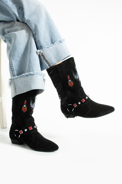 Bufu Audra Western Püsküllü Nakışlı Bot